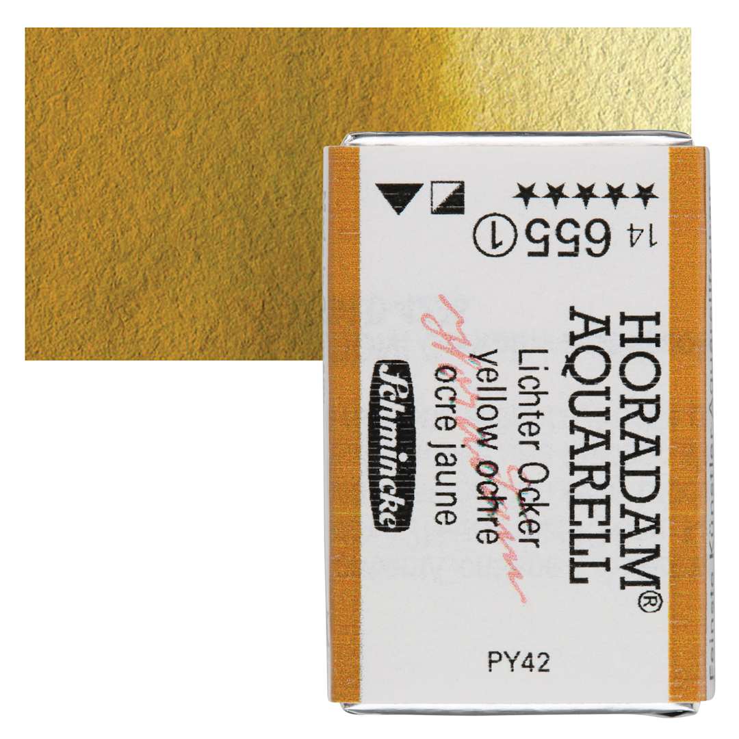 Open in modal - Schmincke Horadam Aquarell Watercolor - Yellow Ochre, Full Pan and swatch