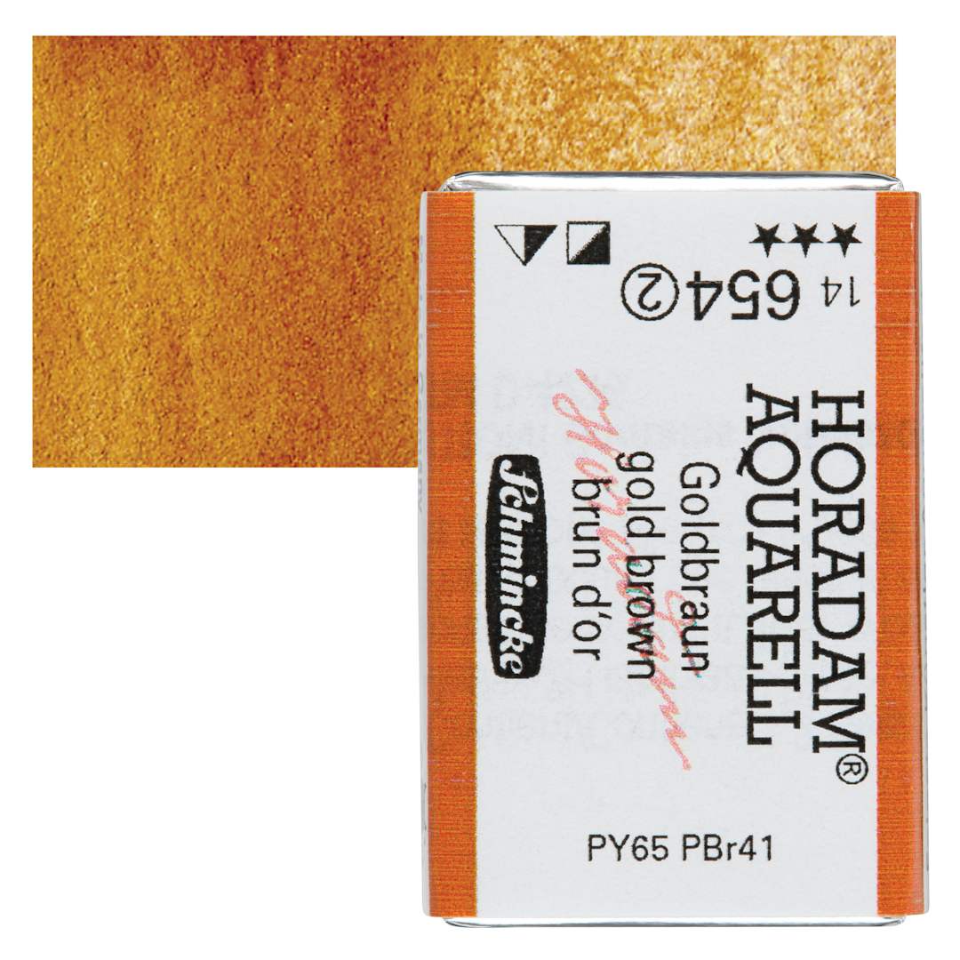 Open in modal - Schmincke Horadam Aquarell Watercolor - Gold Brown, Full Pan and swatch