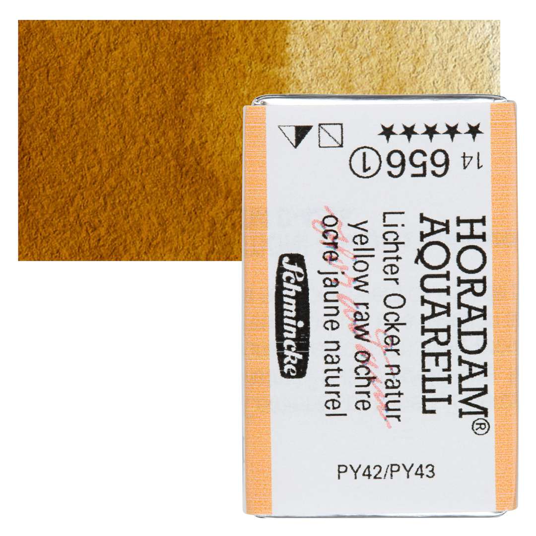 Open in modal - Schmincke Horadam Aquarell Watercolor - Yellow Raw Ochre, Full Pan and swatch