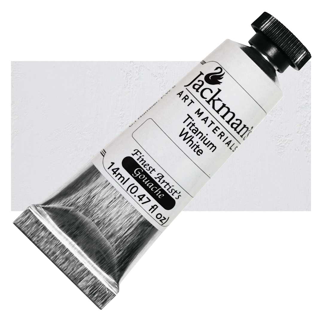 Open in modal - Jackman's Finest Artists' Gouache - Titanium White, 14 ml tube and swatch