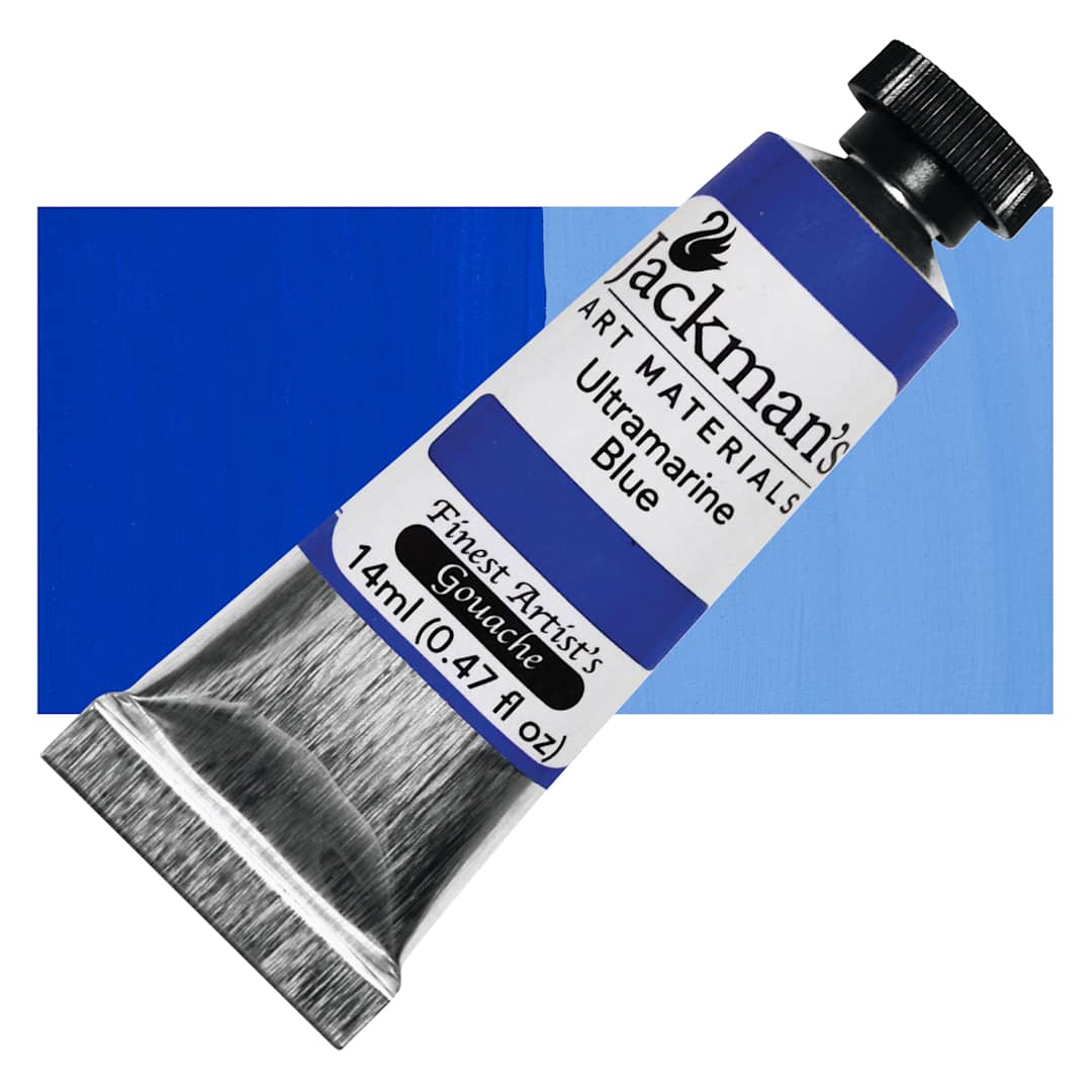 Open in modal - Jackman's Finest Artists' Gouache - Ultramarine Blue, 14 ml tube and swatch