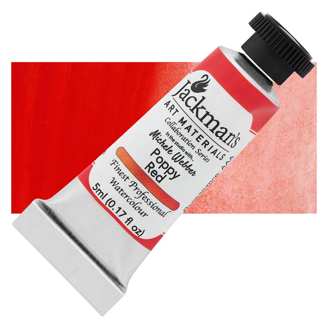 Open in modal - Jackman's Finest Professional Watercolour - Poppy Red, 5 ml Tube and Swatch