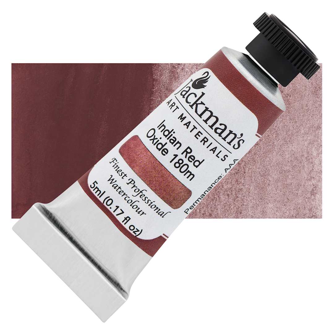 Open in modal - Jackman's Finest Professional Watercolour - Indian Red Oxide 180m, 5 ml Tube and Swatch