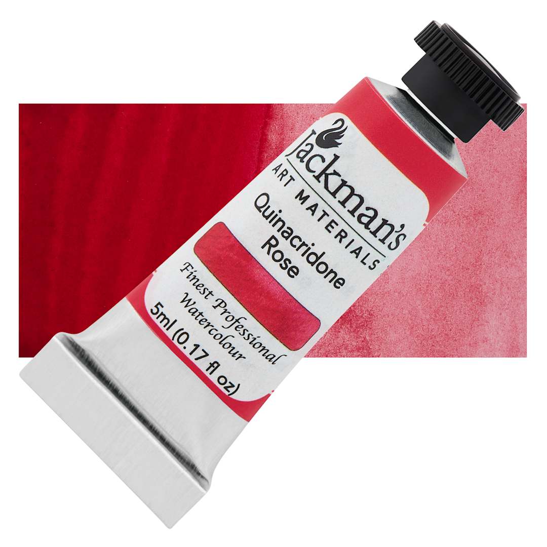Open in modal - Jackman's Finest Professional Watercolour - Quinacridone Rose, 5 ml Tube and Swatch