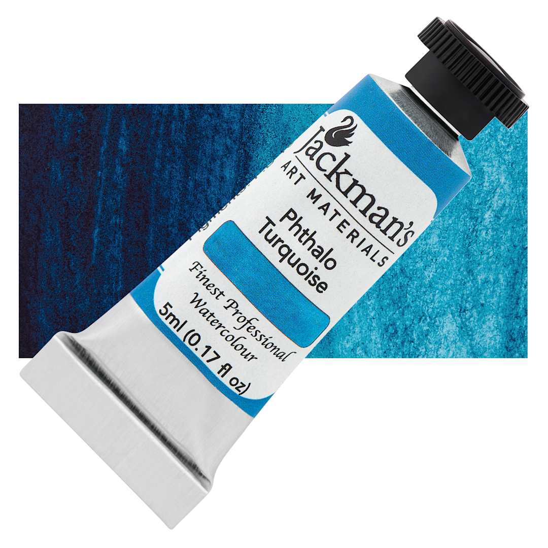 Open in modal - Jackman's Finest Professional Watercolour - Pthalo Turquoise, 5 ml Tube and Swatch
