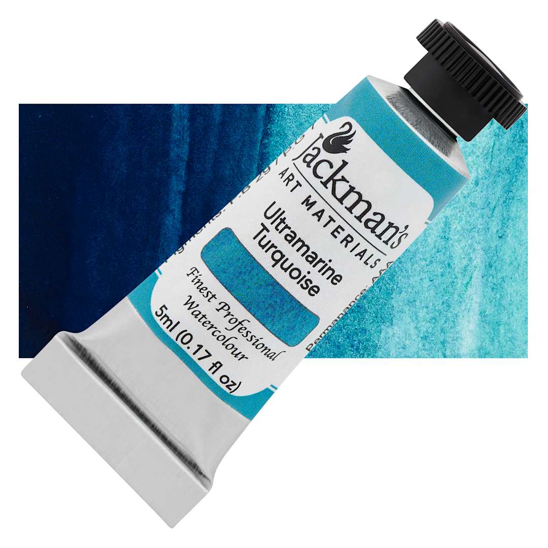Open in modal - Jackman's Finest Professional Watercolour - Ultramarine Turquoise, 5 ml Tube and Swatch