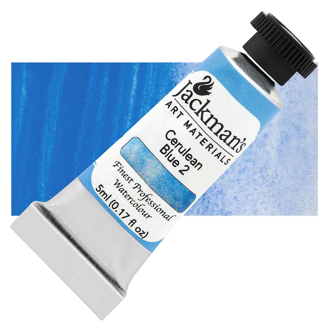 Open in modal - Jackman's Finest Professional Watercolour - Cerulean Blue #2, 5 ml Tube and Swatch