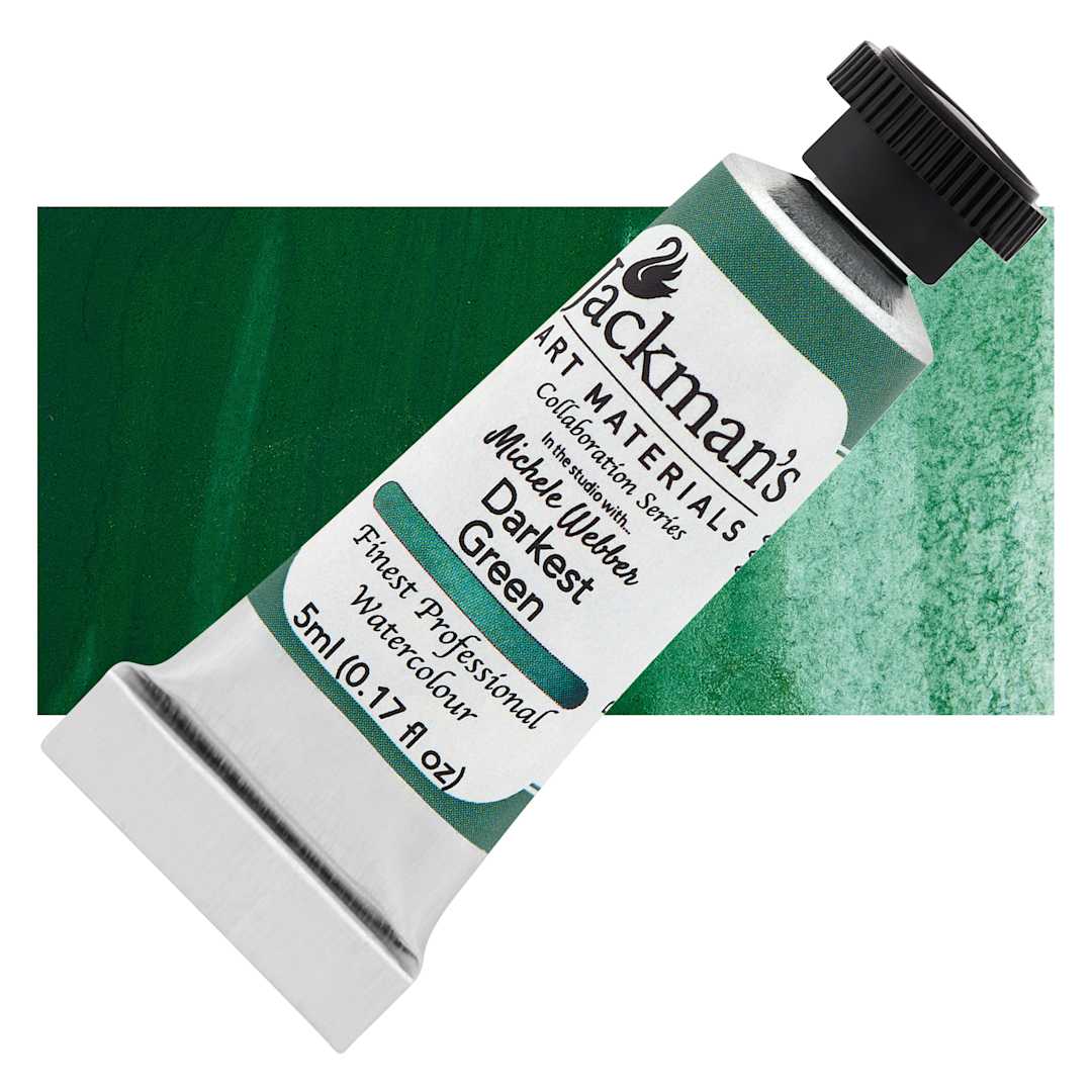 Open in modal - Jackman's Finest Professional Watercolour - Darkest Green, 5 ml Tube and Swatch