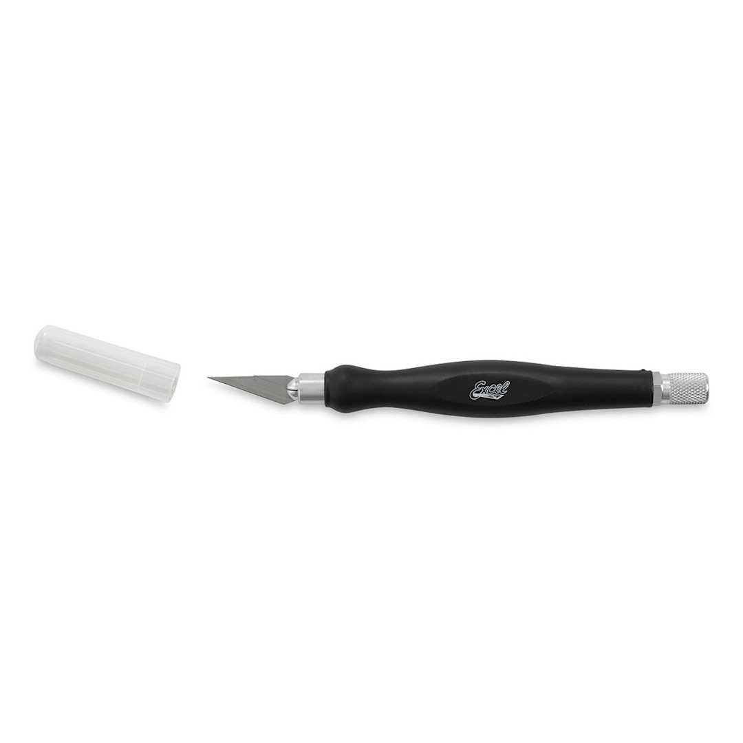 Open in modal - Excel Blades FitGrip Knife - Black Knife shown horizontally with cap removed