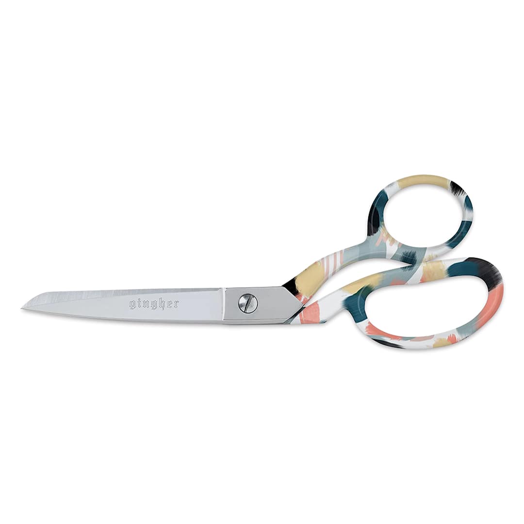 Open in modal - Gingher Rynn Designer Series Dressmaker Shears - Shown horizontally closed with decorated handle