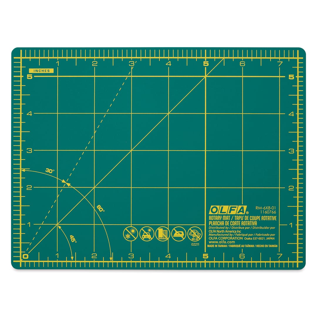 Open in modal - Olfa Self-Healing Rotary Cutting Mat - Green, 6" x 8", front