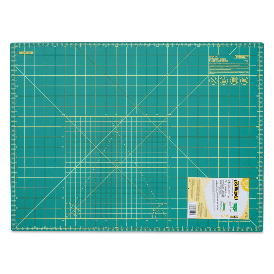 Open in modal - Olfa Self-Healing Rotary Cutting Mat - Green, 18" x 24", grid side