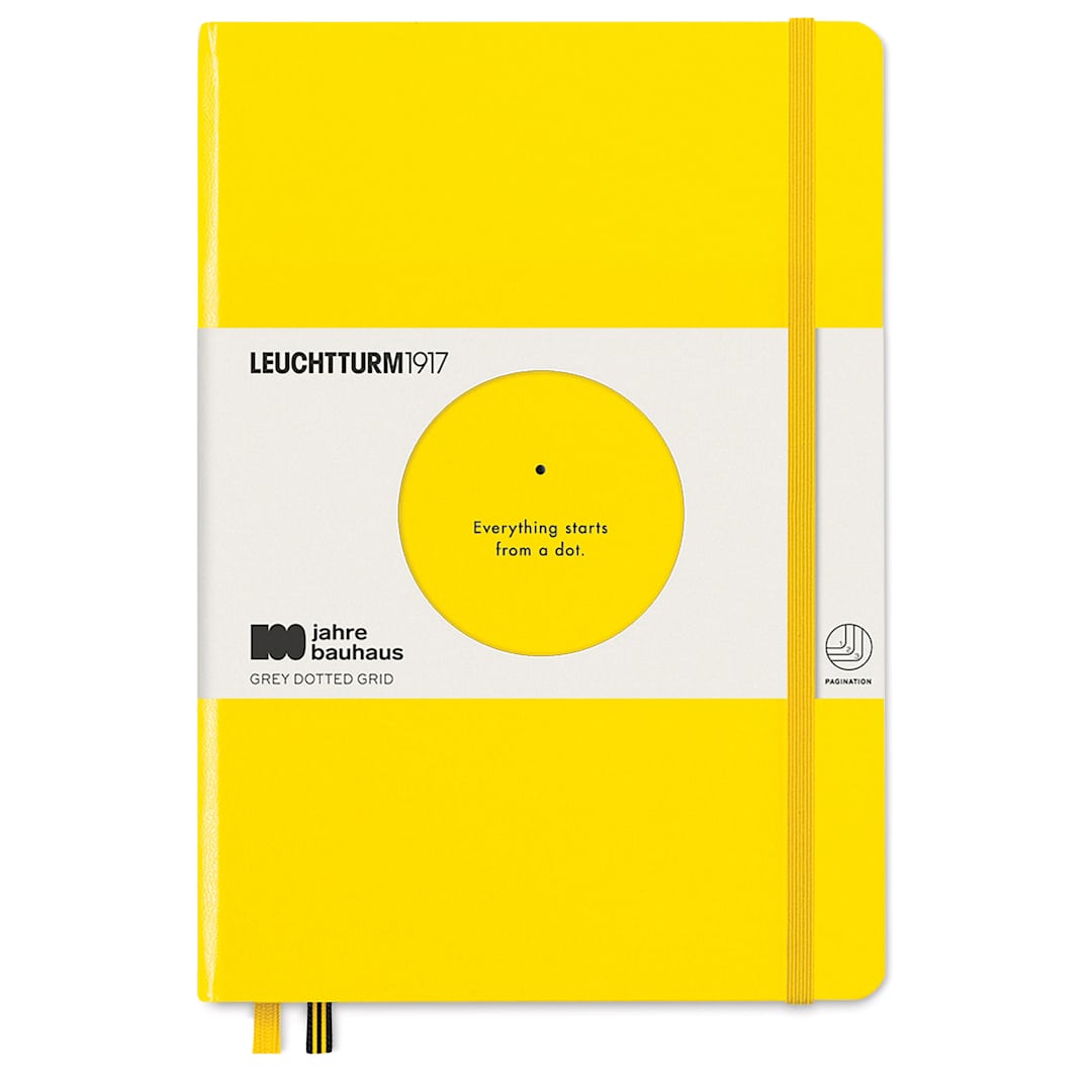 Open in modal - Leuchtturm1917 Bauhaus Notebook - Lemon/Black, 5-3/4" x 8-1/4", Dotted (front cover with label)