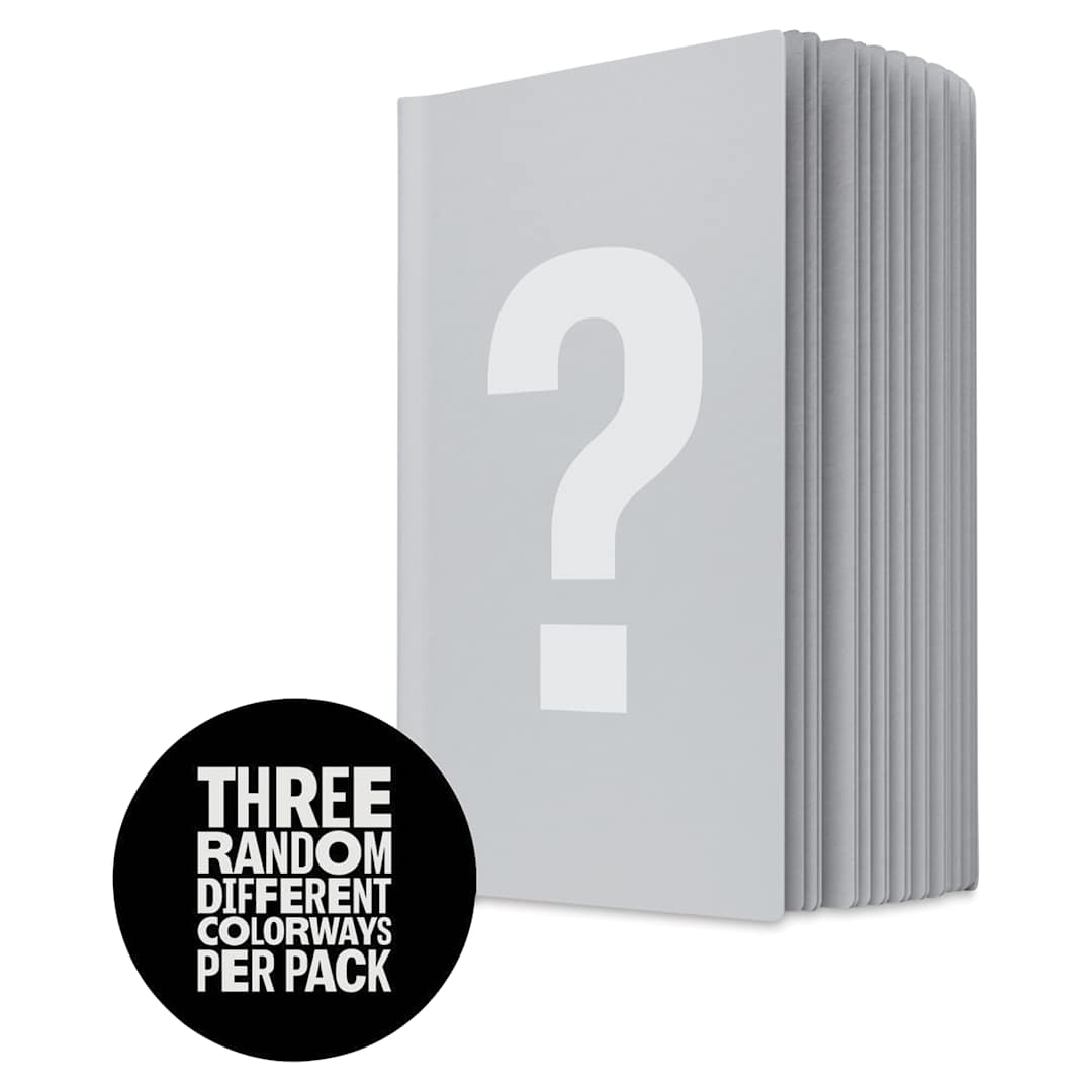 Open in modal - Uglybooks Perfect Bound Notebook - NO.1 Mystery, 5-3/4" x 4", 135 gsm, Pkg of 3, partially open, three random colors