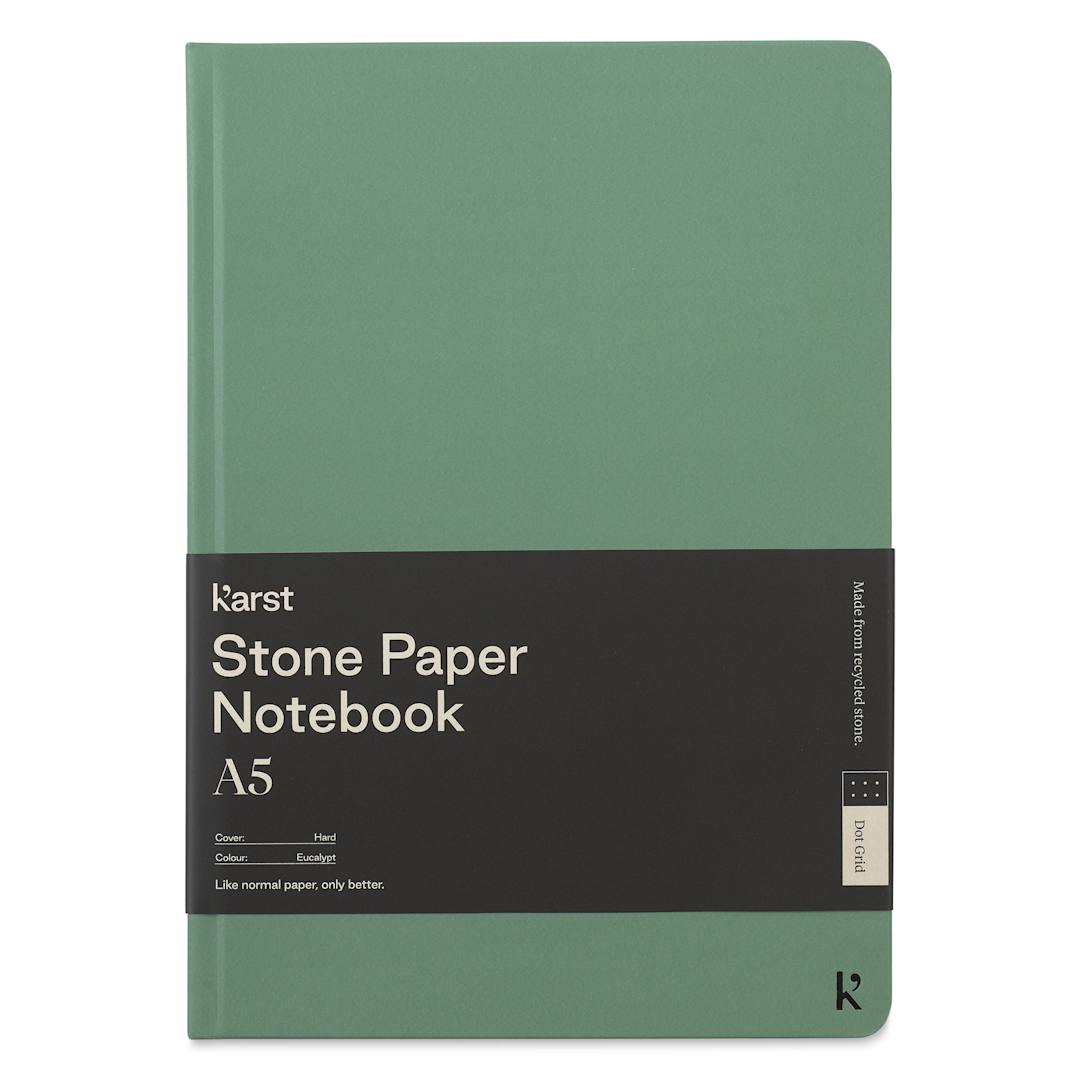 Open in modal - Karst Stone Paper Notebook - Eucalyptus, A5, Dot Grid, front