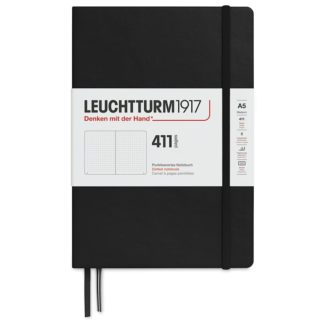 Open in modal - Leuchtturm1917 411 Notebook - Black, 5-3/4" x 8-1/4", Dot Grid