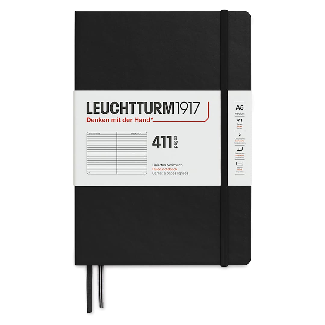 Open in modal - Leuchtturm1917 411 Notebook - Black, 5-3/4" x 8-1/4", Ruled