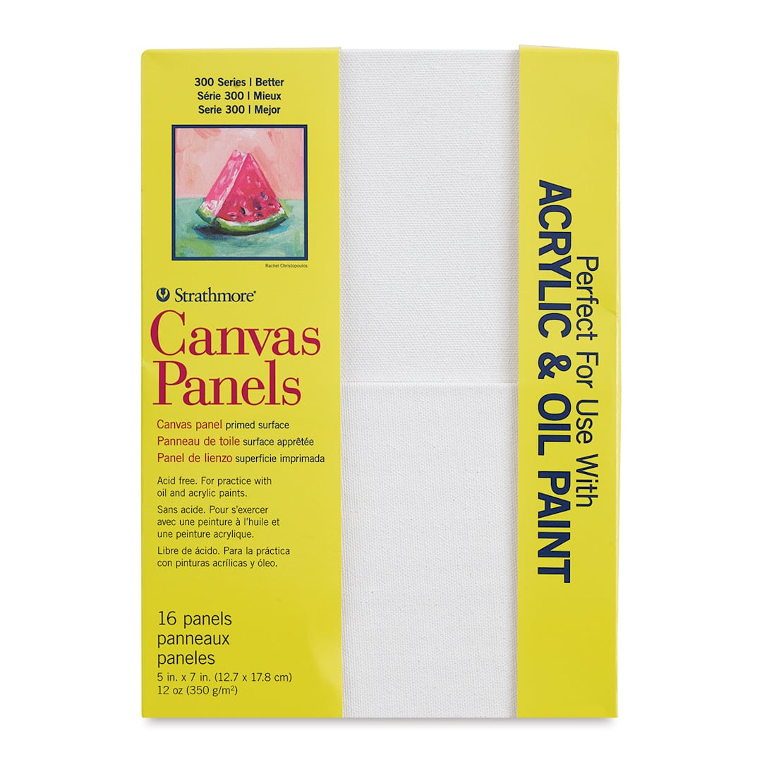Open in modal - Strathmore 300 Series Cotton Canvas Panel Pack - 5" x 7", Package of 16 (Front of packaging)