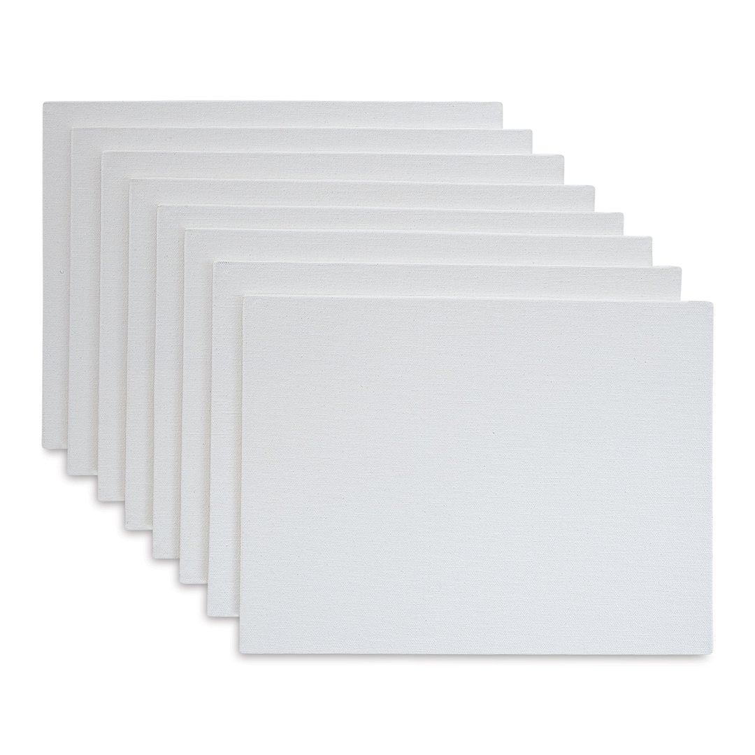 Open in modal - Strathmore 300 Series Cotton Canvas Panel Pack - 9" x 12", Package of 8 (Out of packaging, Front of canvas shown)