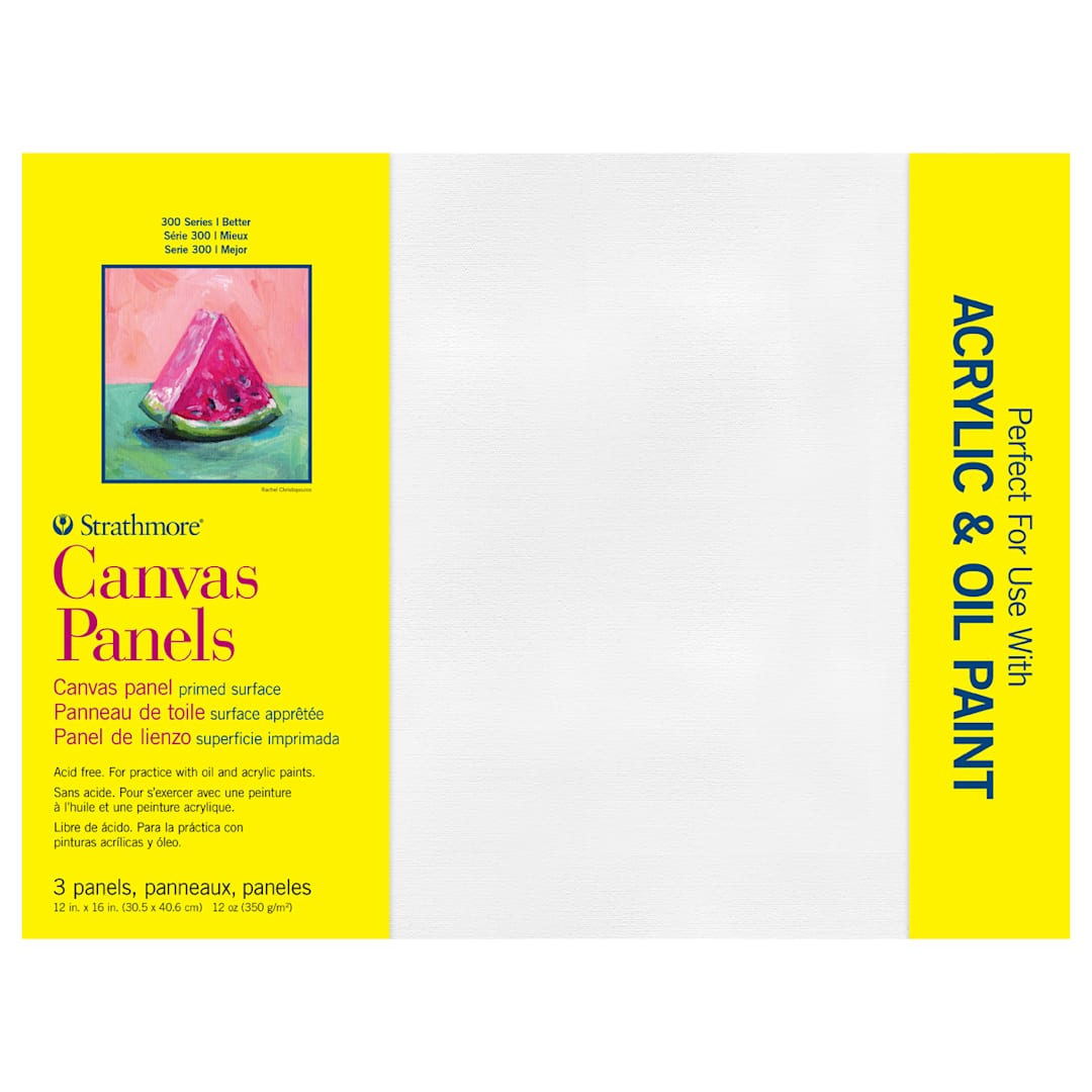 Open in modal - Strathmore 300 Series Canvas Panels, White, 12x16 inches, Pack of 3