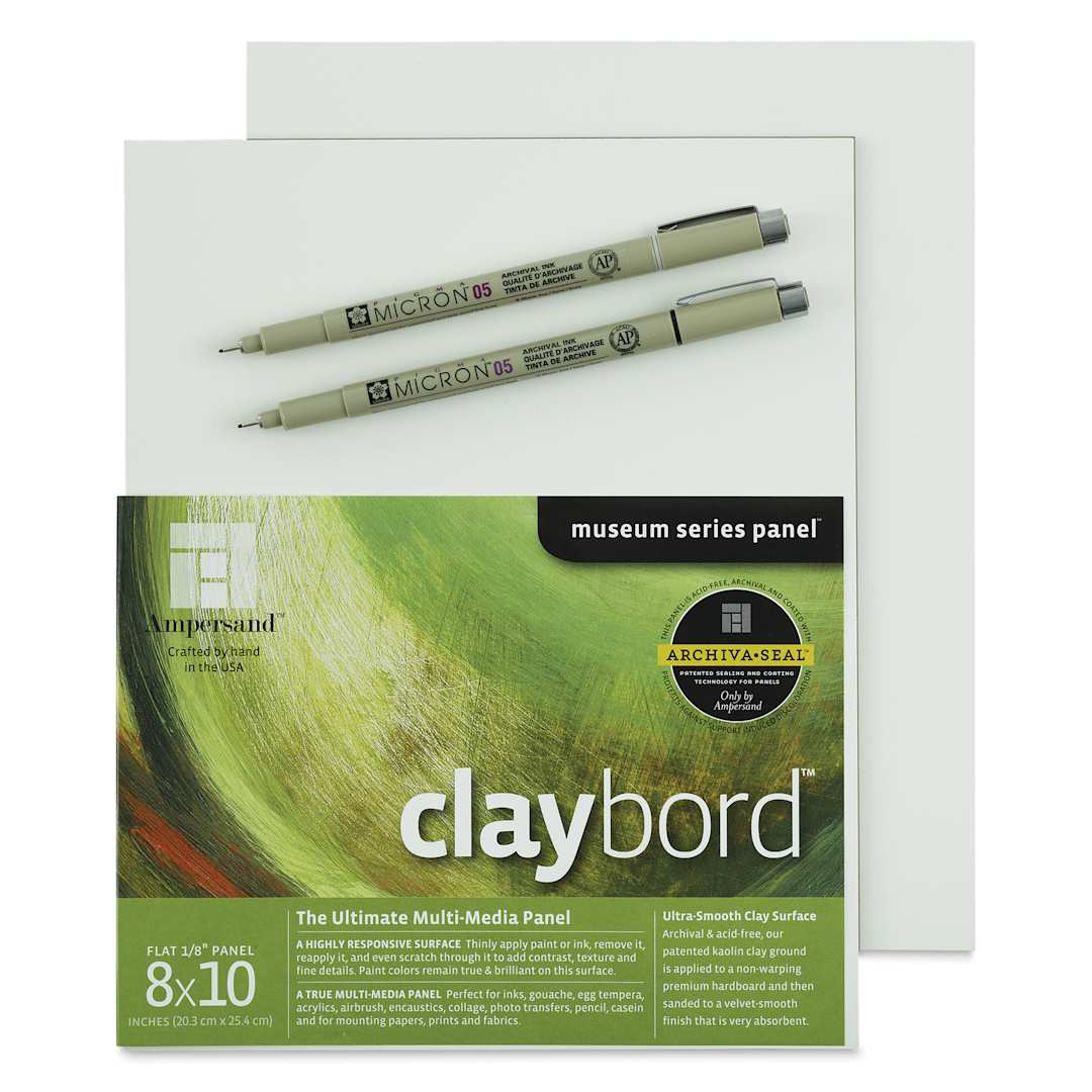 Open in modal - Ampersand Claybord and Pigma Micron Pen Pack (Pens on boards)