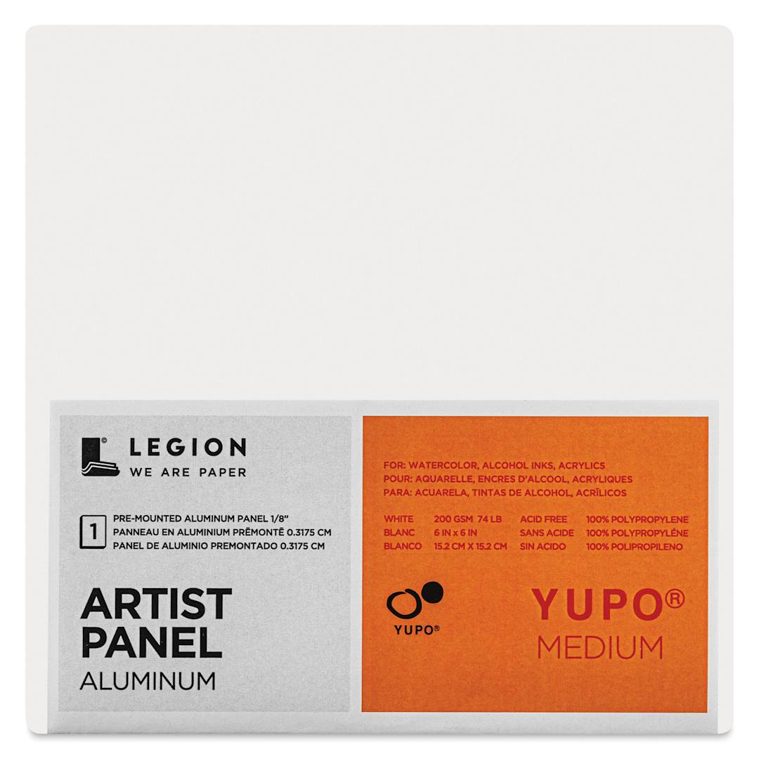 Open in modal - Legion Yupo Aluminum Artist Panel - 6" x 6", 1/8", front of packaging