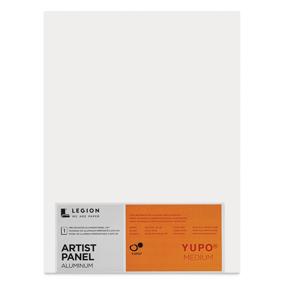 Open in modal - Legion Yupo Aluminum Artist Panel - 12" x 16", 1/8", front of packaging