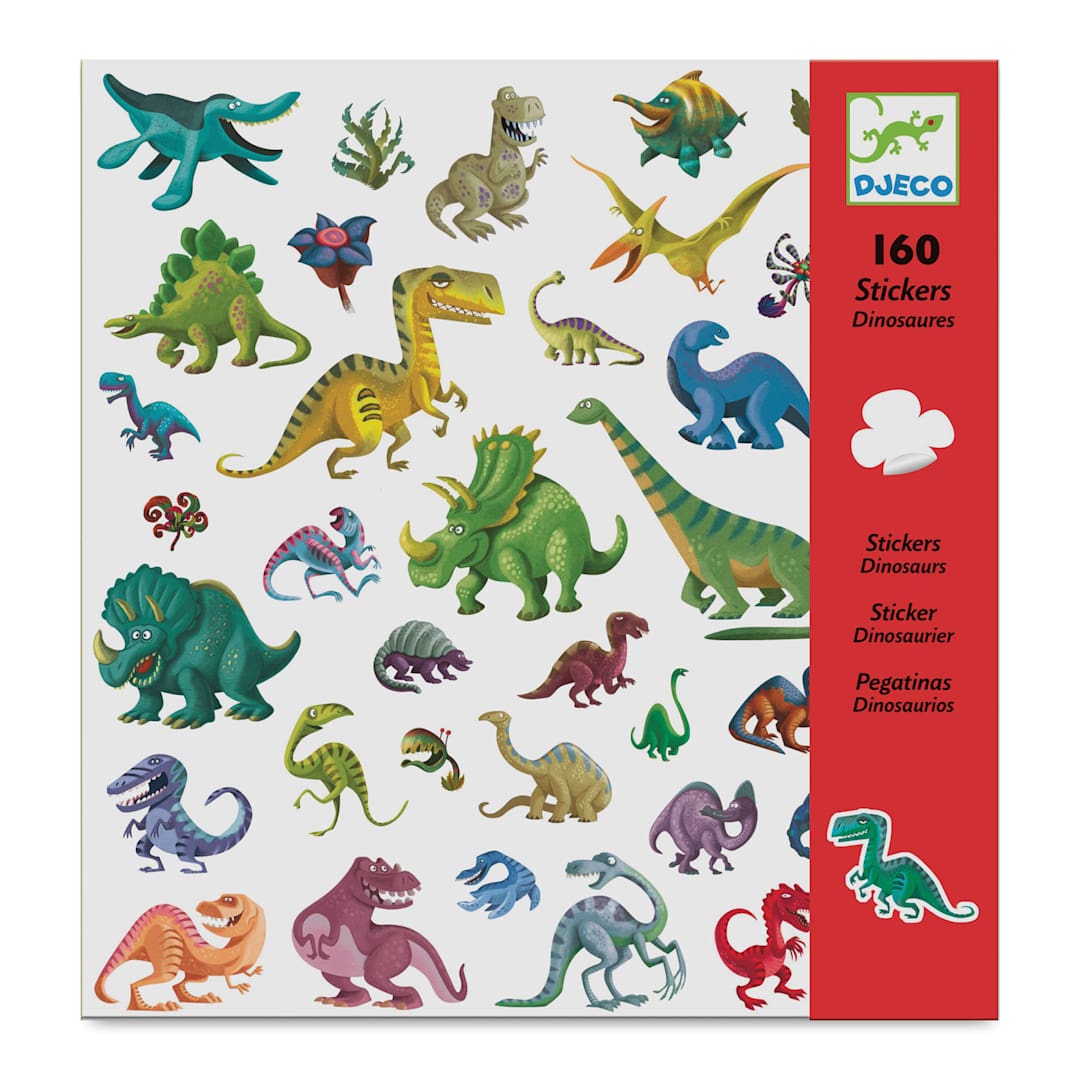 Open in modal - Djeco Sticker Sheets - Dinosaurs, Pkg of 2 Sheets (front of package)