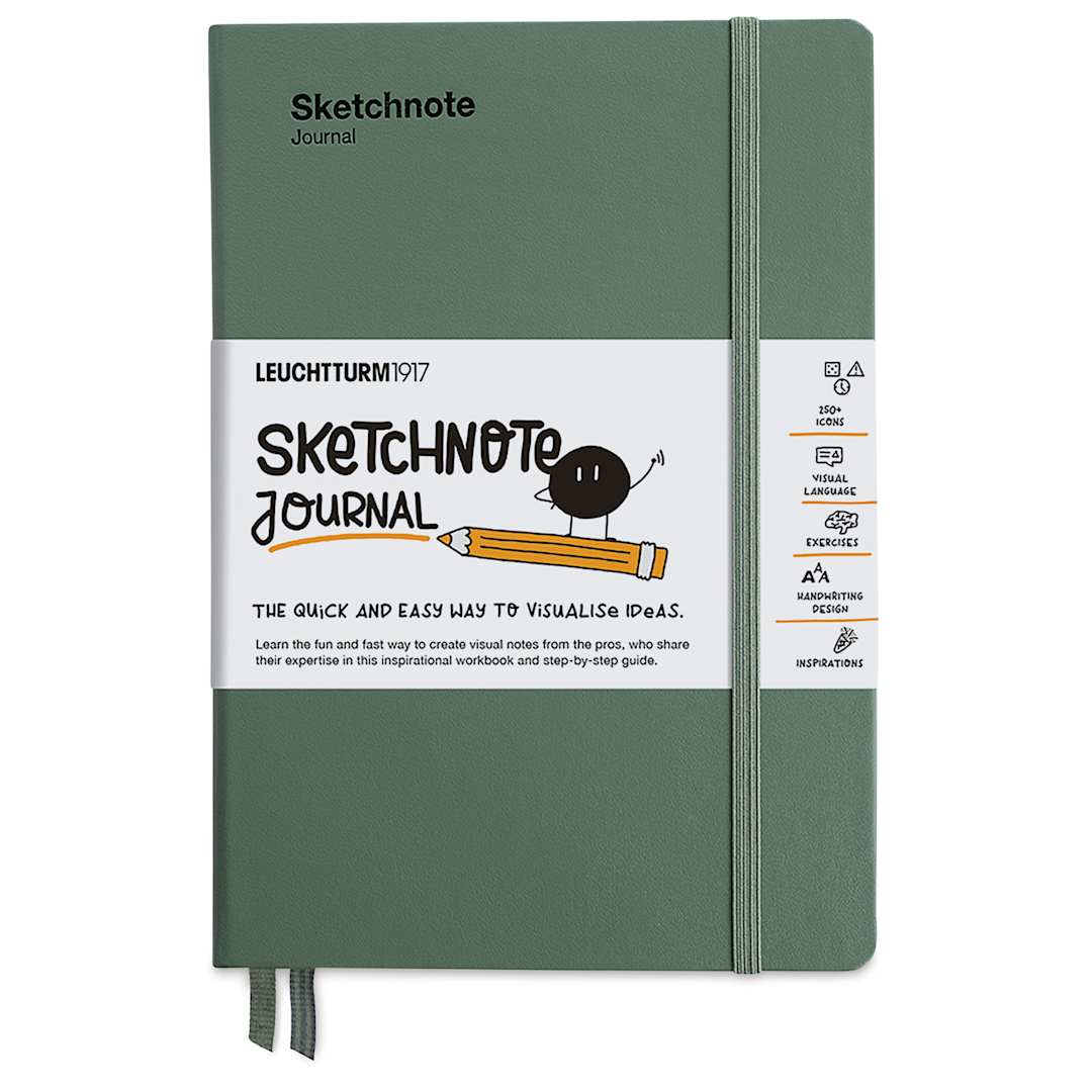 Open in modal - Leuchtturm1917 Hardcover Sketchnote Journal - Olive, 5-3/4" x 8-1/4", front of journal
