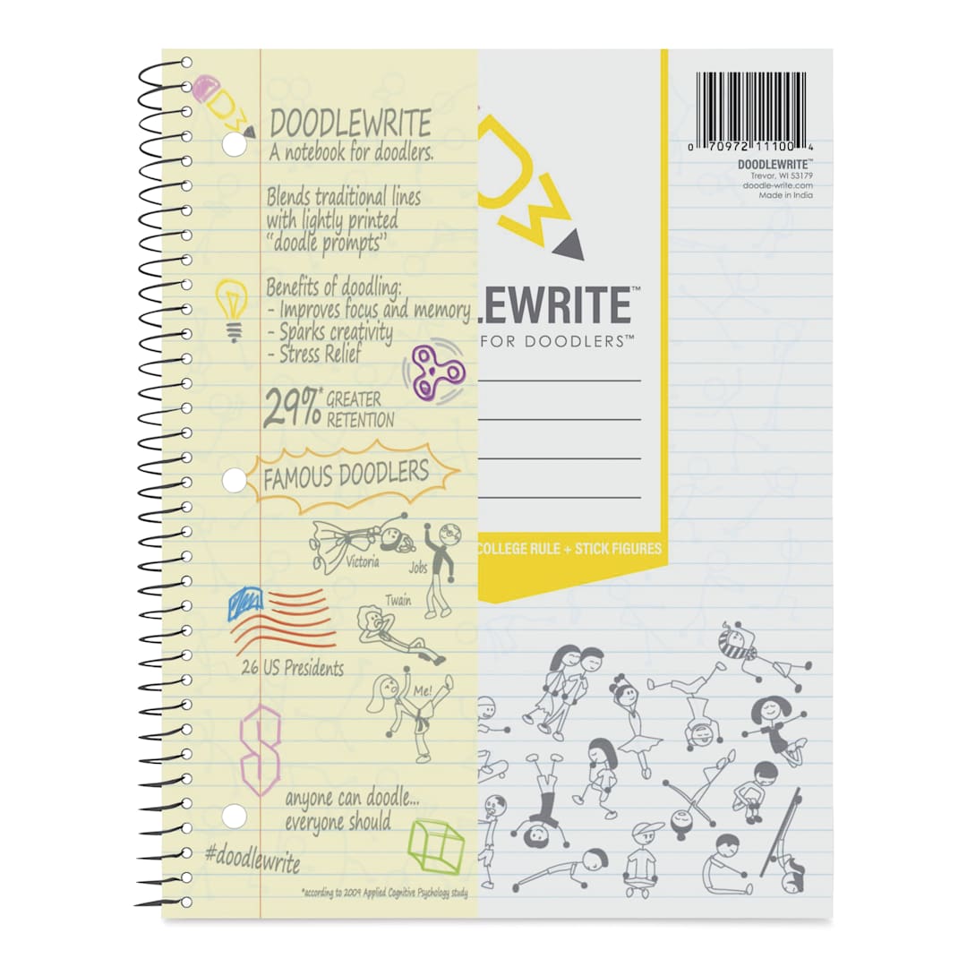 Open in modal - Roaring Spring Doodlewrite Spiral Notebook - 8-1/2" x 11", Ruled, 60 Sheets, front