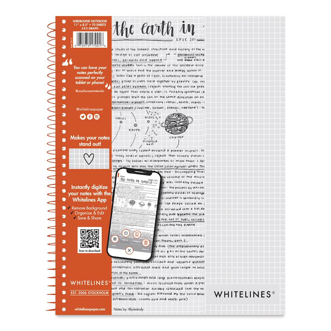 Open in modal - Roaring Spring Whitelines Wirebound Notebook - Grid, 8-1/2" x 11", 70 Sheets, front
