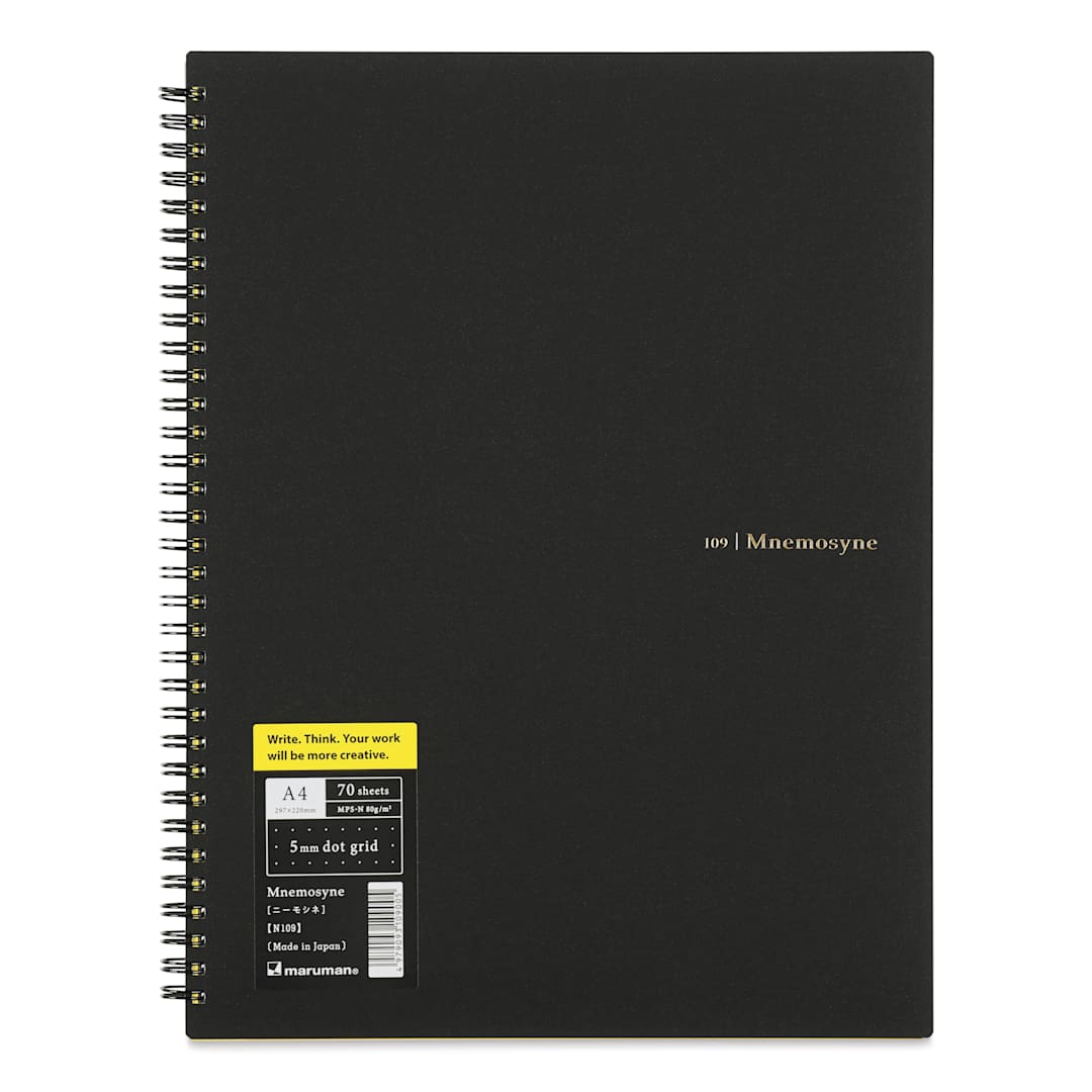Open in modal - Maruman Mnemosyne Notebook - Black, A4, Dot Grid, front