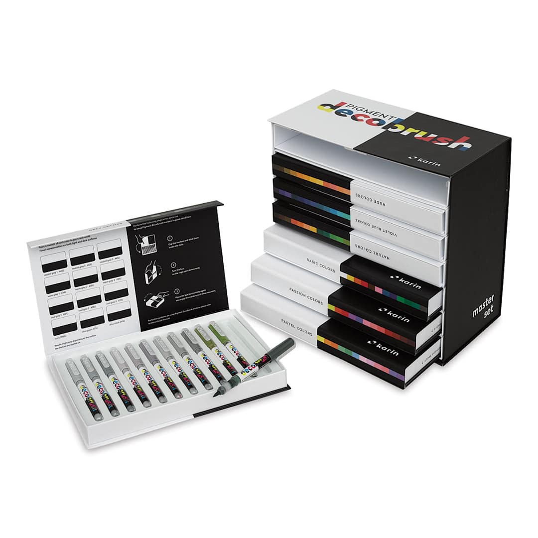 Open in modal - Karin Pigment Decobrush Markers - Master Colors, Set of 84 (with the Set of Grey open)