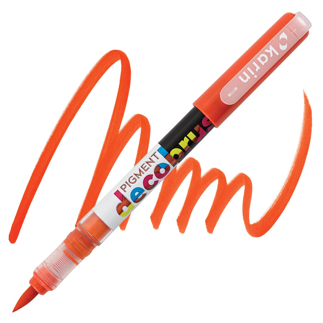 Open in modal - Karin Pigment Decobrush Marker - Orange Red marker and swatch
