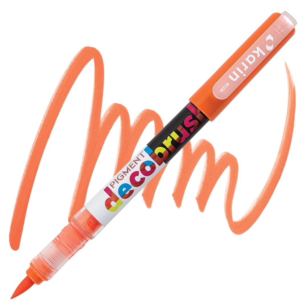 Open in modal - Karin Pigment Decobrush Marker - Mango marker and swatch