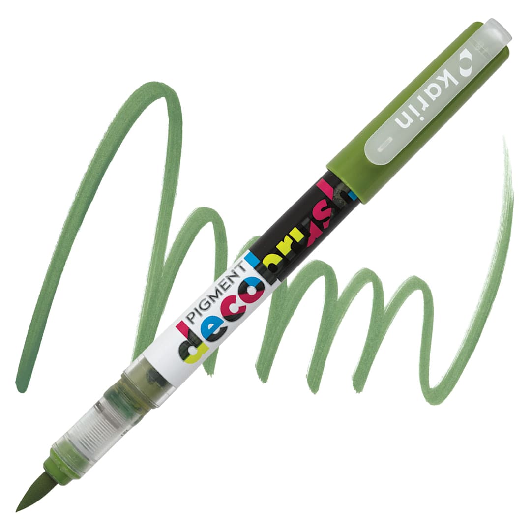 Open in modal - Karin Pigment Decobrush Marker - Olive Green marker and swatch