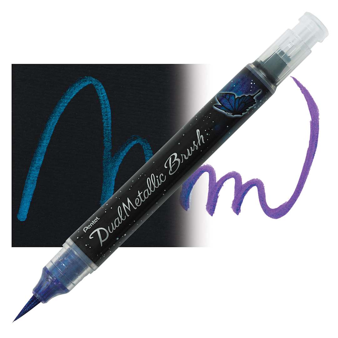 Open in modal - Pentel Arts Dual Metallic Brush Pen - Violet/Metallic Blue pen and swatch