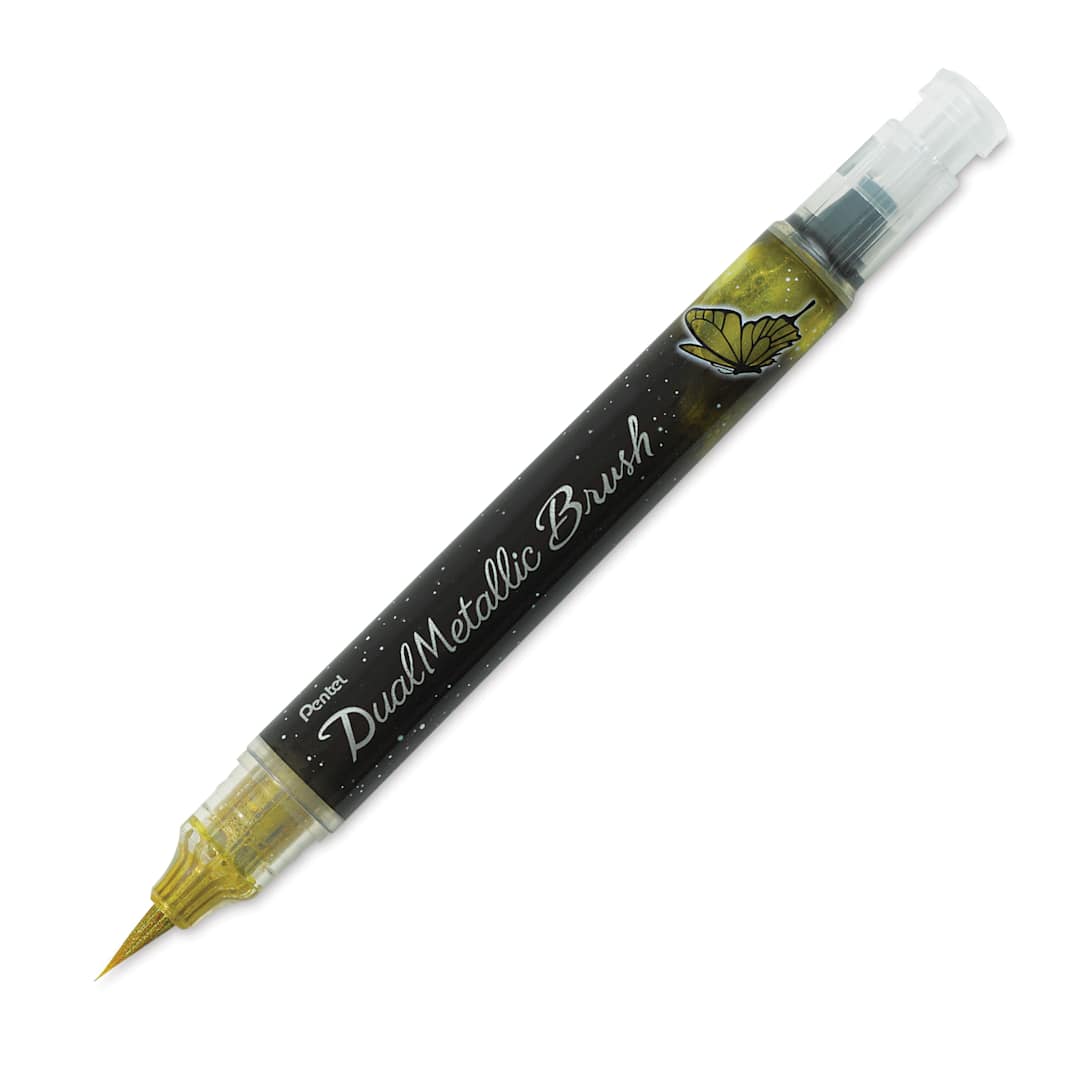 Open in modal - Pentel Arts Dual Metallic Brush Pen - Gold (with cap off)