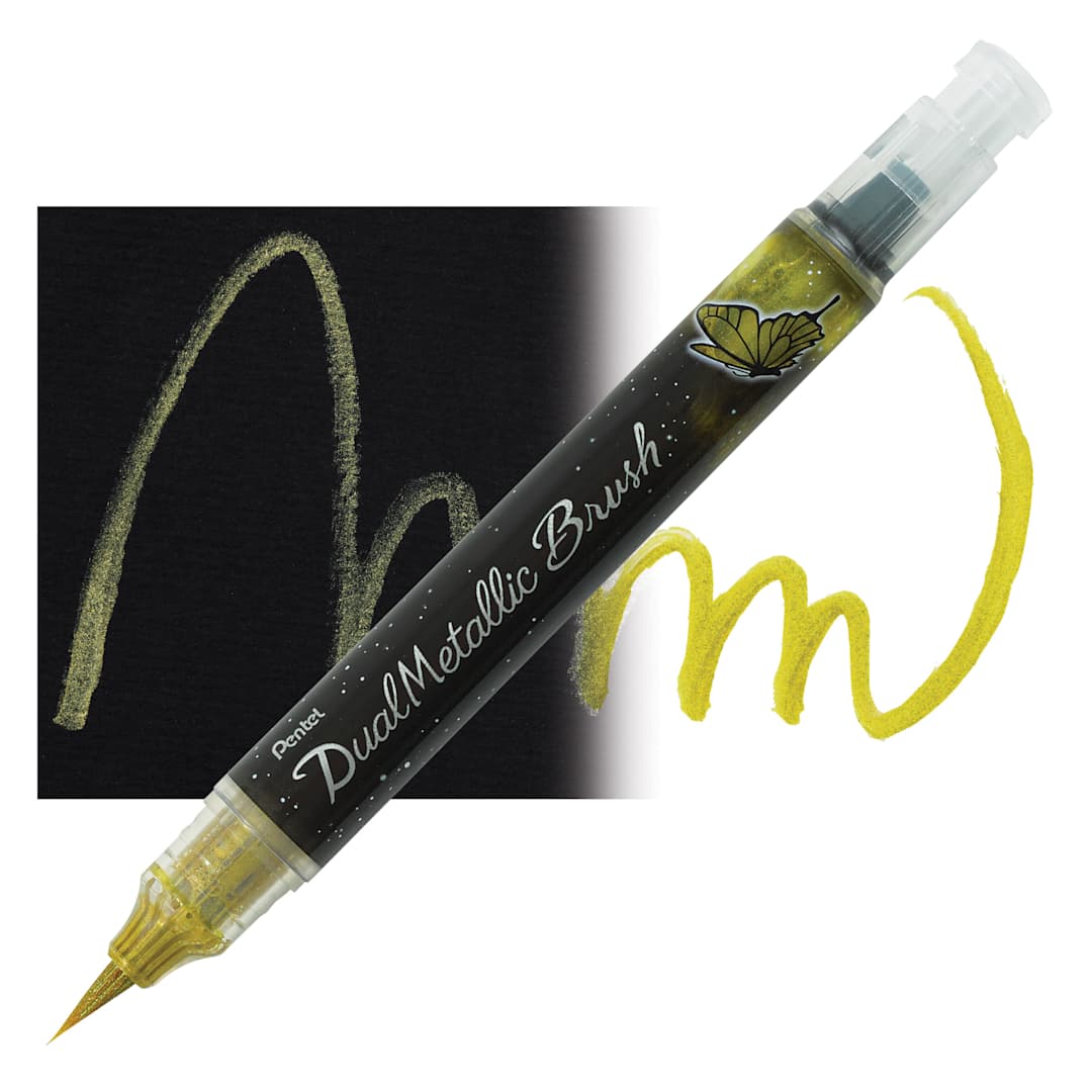 Open in modal - Pentel Arts Dual Metallic Brush Pen - Gold pen and swatch