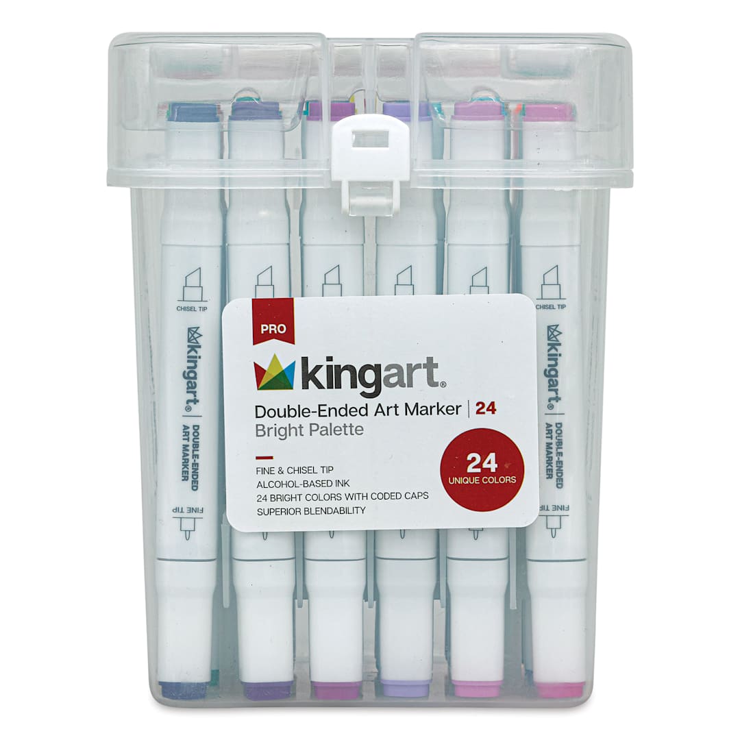 Open in modal - Kingart Pro Double-Ended Art Alcohol Markers - Bright, Set of 24