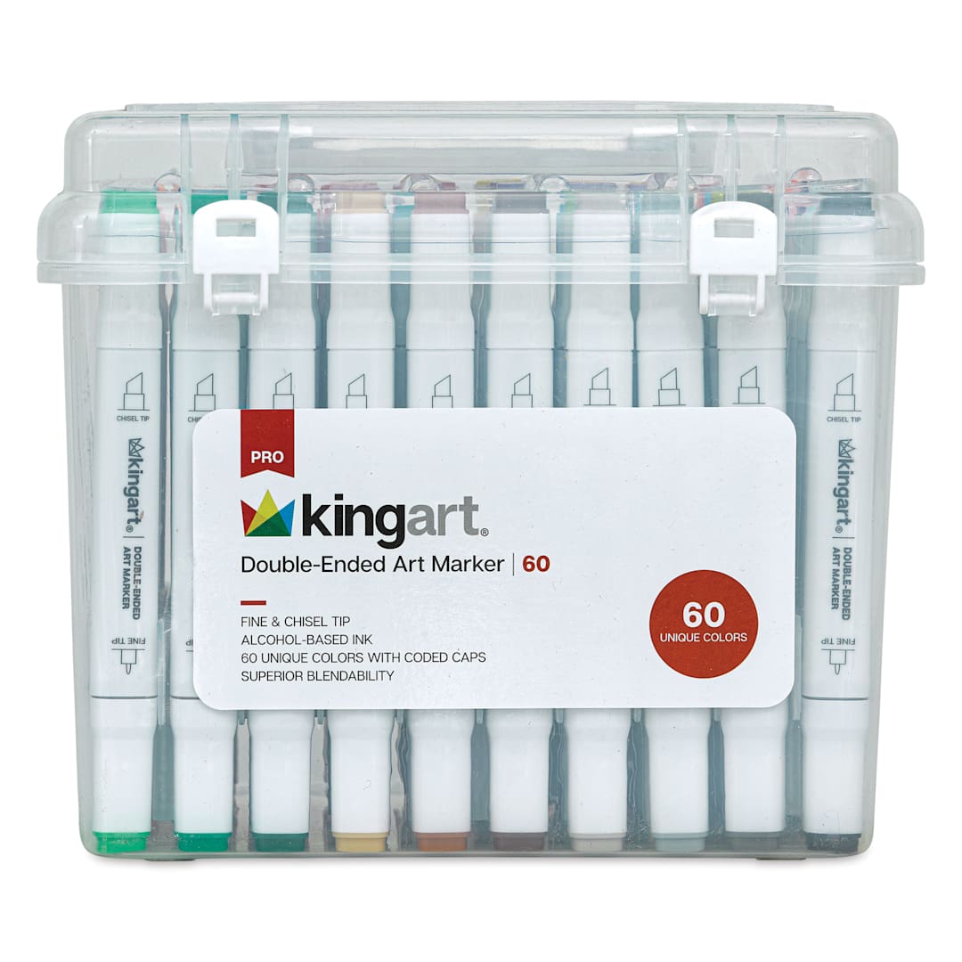 Open in modal - Kingart Pro Double-Ended Art Alcohol Markers - Assorted, Set of 60