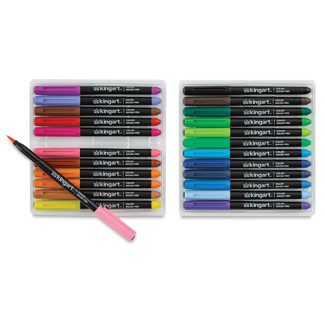 Open in modal - Kingart Pro Coloring Brush Pens - Set of 24 (set contents)