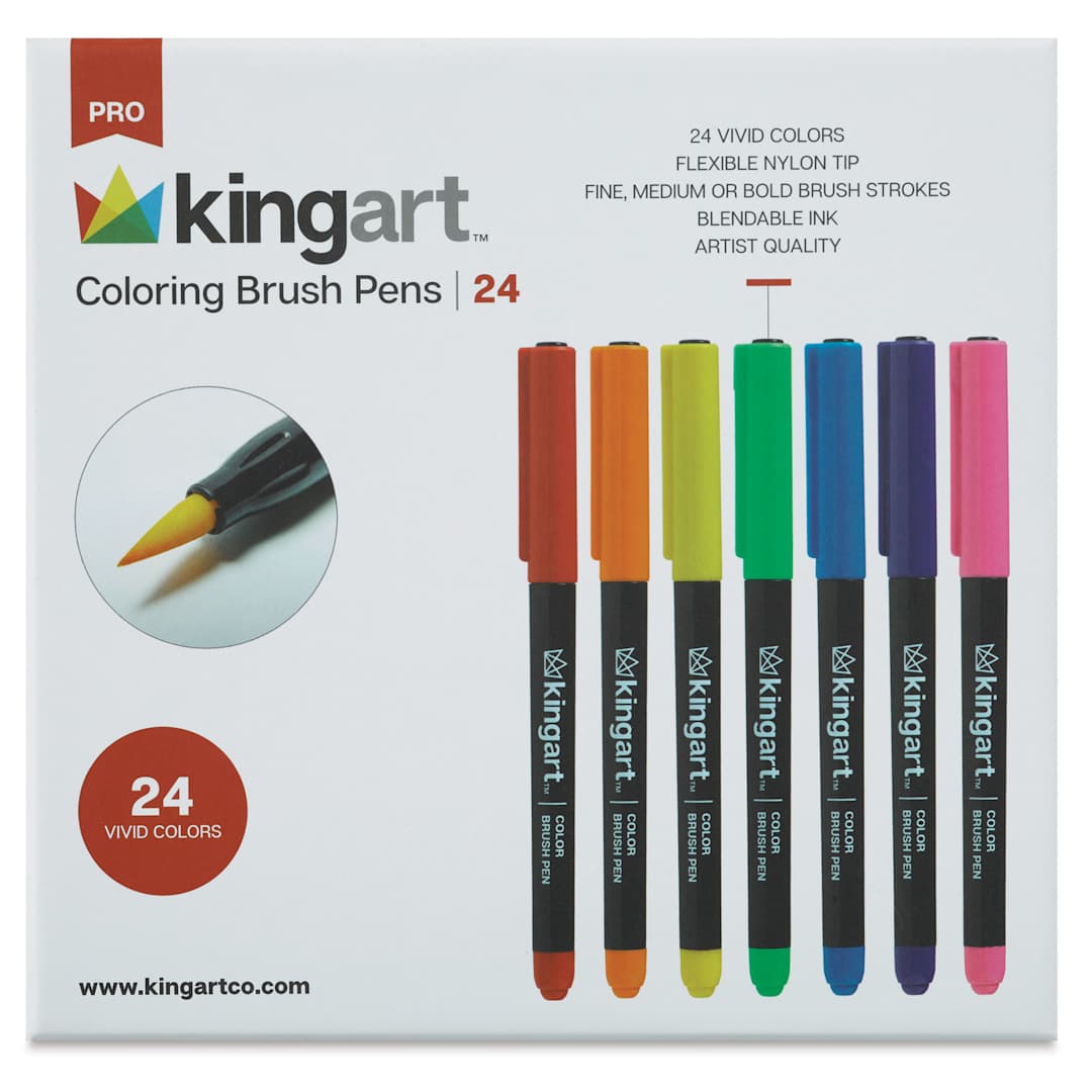 Open in modal - Kingart Pro Coloring Brush Pens - Set of 24 (front of package)