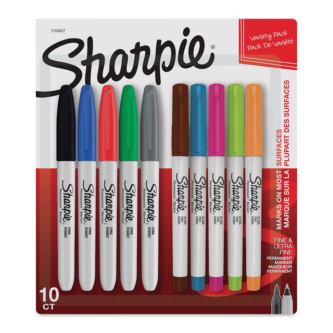 Open in modal - Sharpie Permanent Markers Fine and Ultra-Fine Variety Pack - Set of 10