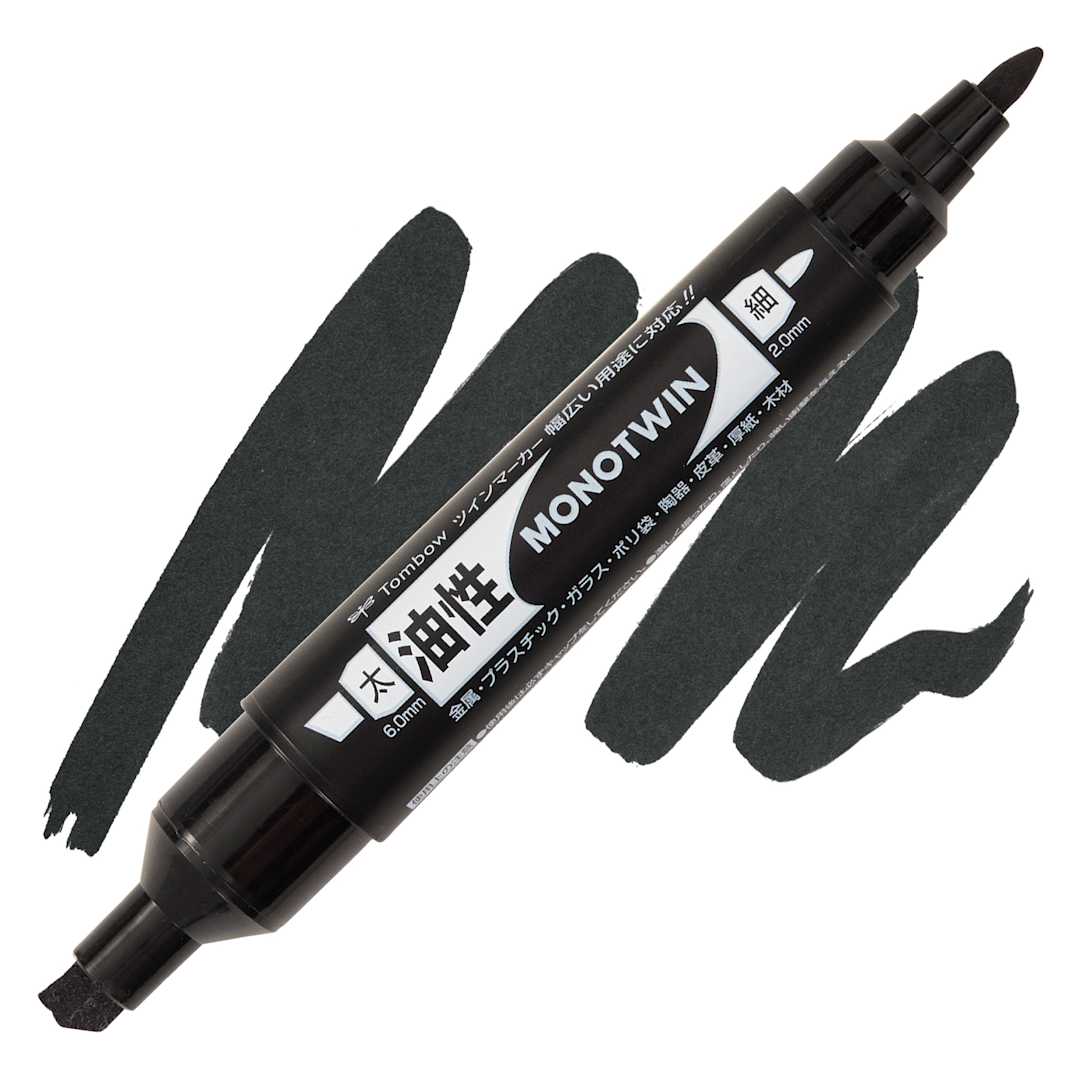 Open in modal - Tombow Mono Twin Permanent Marker - Black, Bold Tip marker and swatch