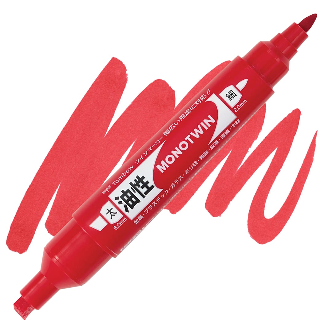 Open in modal - Tombow Mono Twin Permanent Marker - Red, Bold Tip marker and swatch
