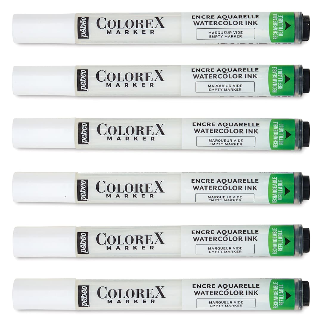 Open in modal - Pebeo Colorex Empty Markers - Set of 6, laid out cap on