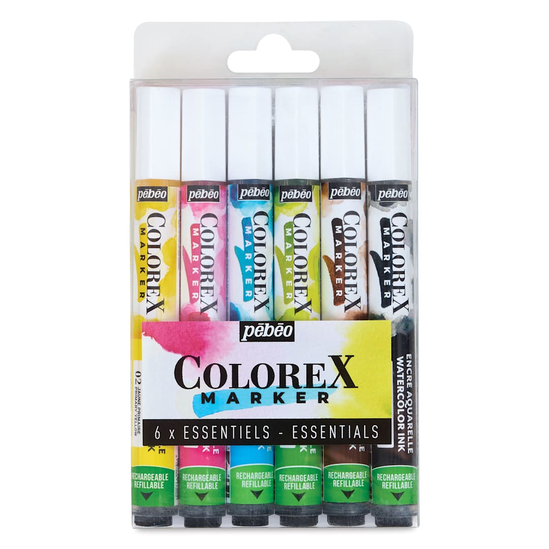 Open in modal - Pebeo Colorex Refillable Markers - Set of 6, Essentials, front of packaging