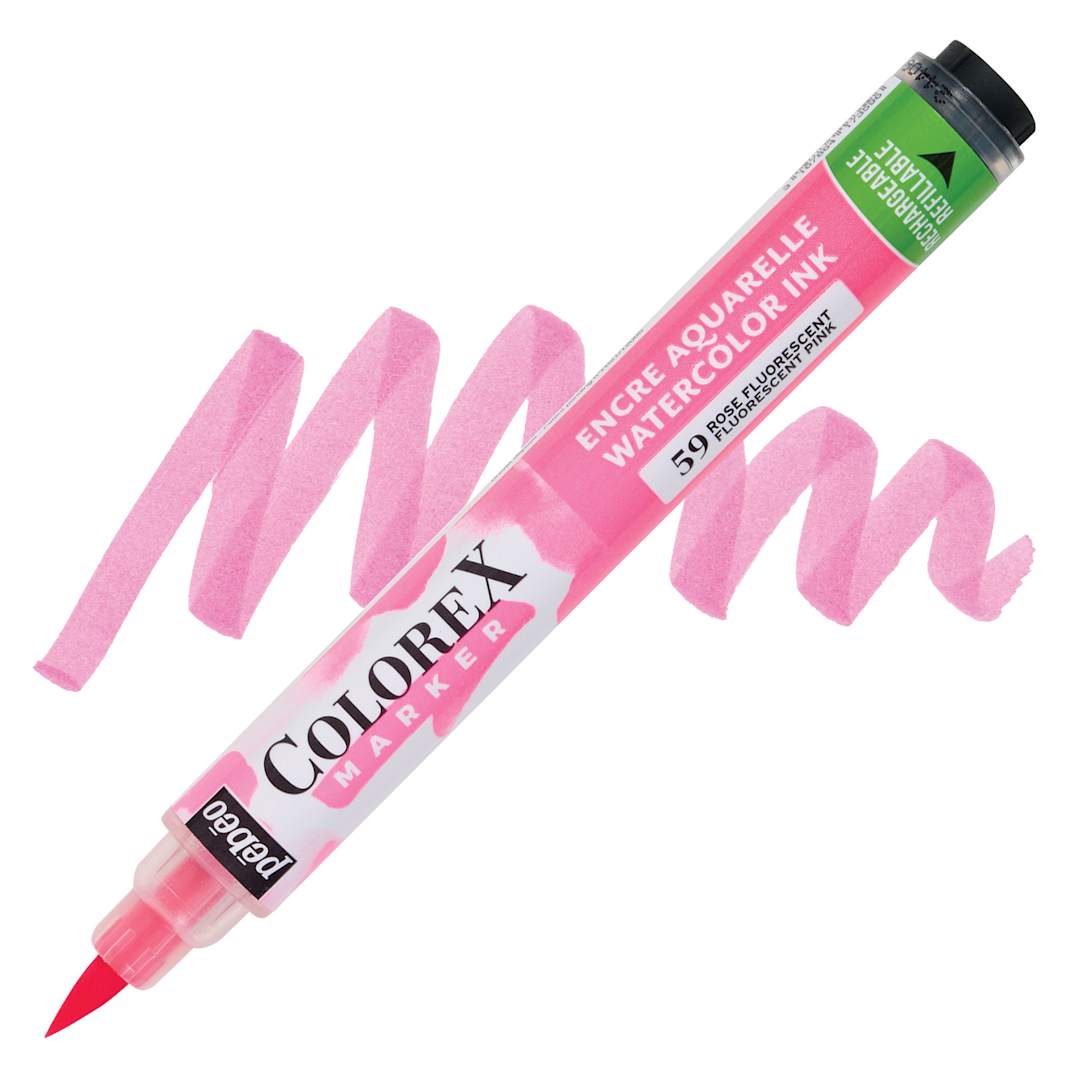 Open in modal - Pebeo Colorex Refillable Marker - Fluorescent Pink marker and swatch