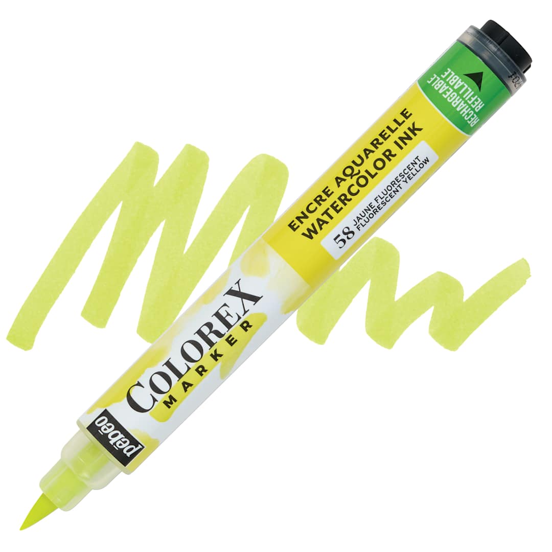 Open in modal - Pebeo Colorex Refillable Marker - Fluorescent Yellow marker and swatch